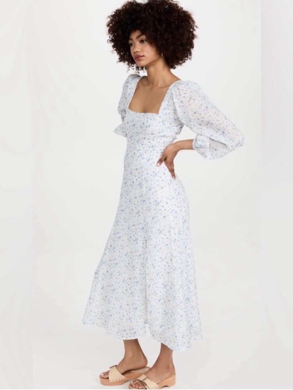 ASTR the Label Blue Floral Lace-Up Back Midi Dress XS Romantic Cottagecore NWOT
